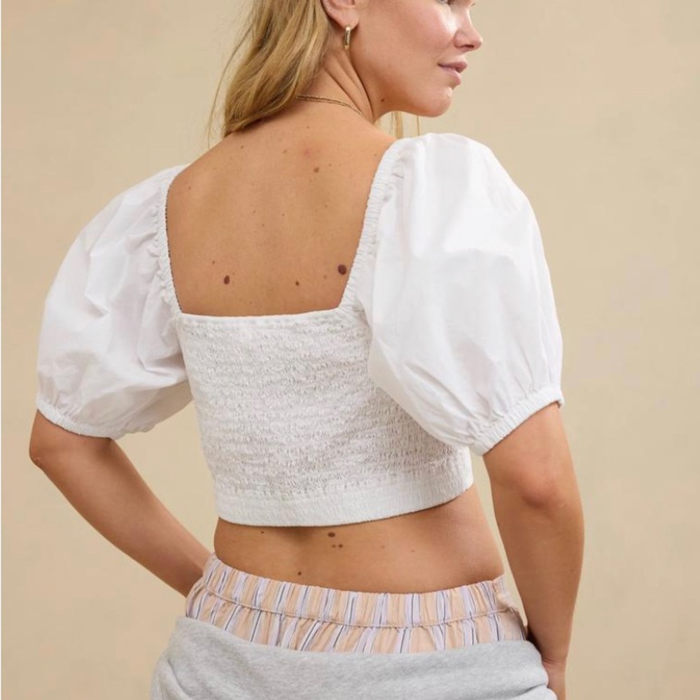 NWT Aerie White Puff-Sleeve Crop Top - Picture 2 of 8
